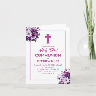 Invitación Elegante floral primera comunión católica