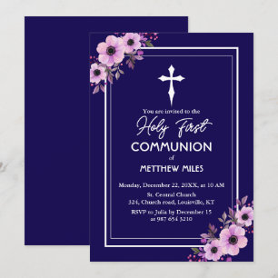 Invitación Elegante floral primera comunión católica