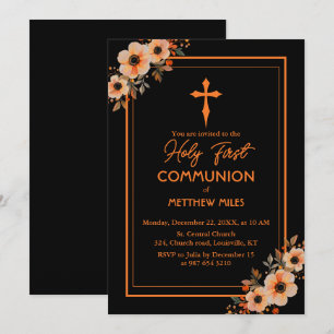 Invitación Elegante floral primera comunión católica