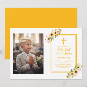 Invitación Elegante floral primera comunión católica