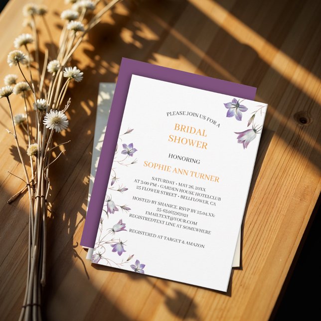 Invitación Elegante Floral Purple Bellflower Bridal Shower (Subido por el creador)