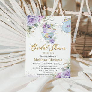 Invitación Elegante Floral Purple High Tea Fiesta Bridal Show