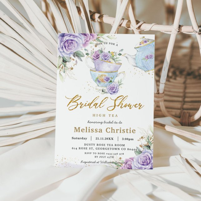 Invitación Elegante Floral Purple High Tea Fiesta Bridal Show (Subido por el creador)