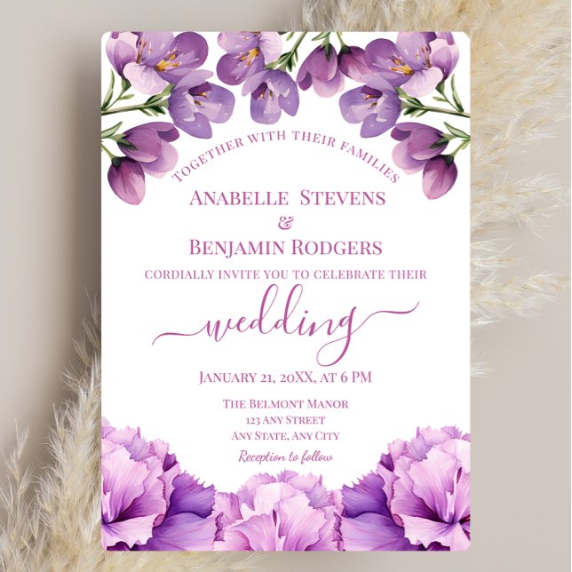 Invitación Elegante Floral púrpura Lilac con Boda de código Q (Subido por el creador)