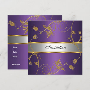 Invitación Elegante Floral Púrpura Oro Plata