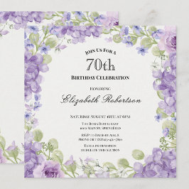 Invitación elegante floral púrpura para cumpleaños