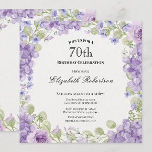 Invitación elegante floral púrpura para cumpleaños