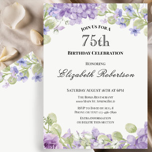 Invitación elegante floral púrpura para el 75 cump