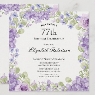 Invitación elegante floral púrpura para el 77 cump