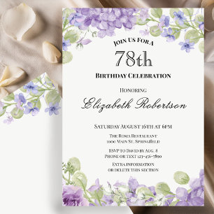 Invitación elegante floral púrpura para el 78 cump