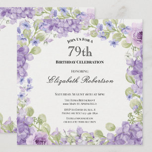 Invitación elegante floral púrpura para el 79 cump