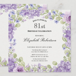 Invitación elegante floral púrpura para el 81 cump
