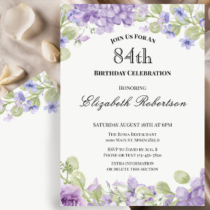 Invitación elegante floral púrpura para el 84 cump