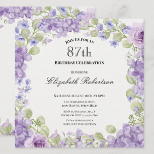 Invitación elegante floral púrpura para el 87 cump