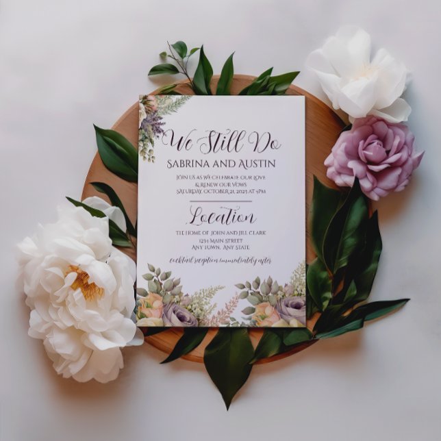 Invitación Elegante Floral Púrpura Seguimos Jurando Renovació (Subido por el creador)