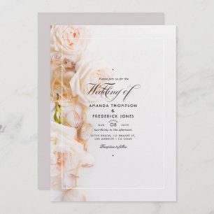 Invitación Elegante Floral QR Código RSVP Boda de playa