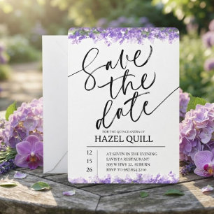 Invitación Elegante Floral Quinceañera Salva la Fecha