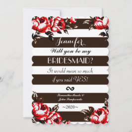 Invitación Elegante floral roja moderna y franjas blancas y n
