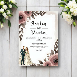 Invitación Elegante Floral Romántico Boda Rústica Acuarela