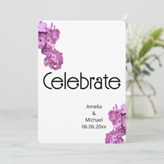 Invitación Elegante Floral Rosa  (Anverso de pie)