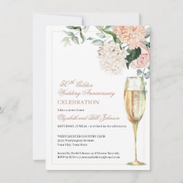 Invitación Elegante Floral Rosa 50 Aniversario de Boda