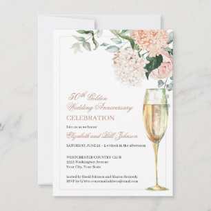 Invitación Elegante Floral Rosa 50 Aniversario de Boda