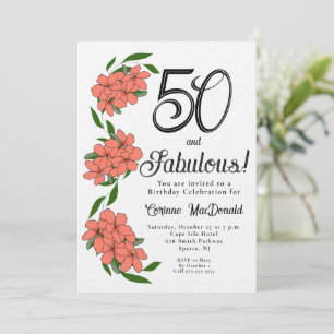 Invitación Elegante floral rosa 50 y fabuloso cumpleaños