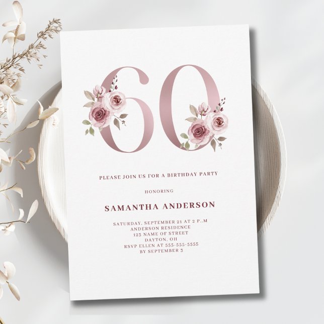 Invitación Elegante Floral Rosa 60 cumpleaños (Subido por el creador)