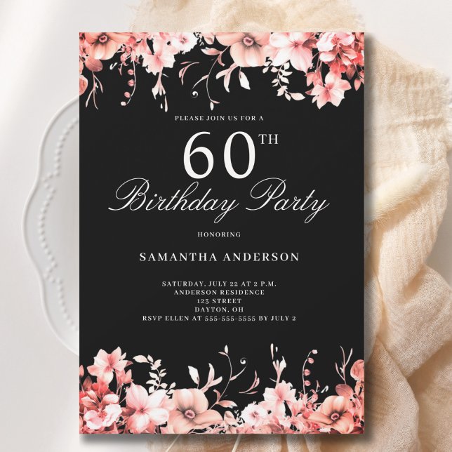 Invitación Elegante Floral Rosa 60 cumpleaños (Subido por el creador)