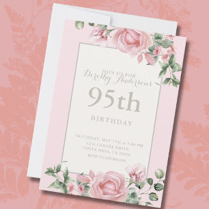 Invitación Elegante floral rosa 95ª fiesta de cumpleaños