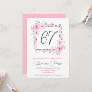 Invitación Elegante Floral Rosa Acuarela Cumpleaños 67