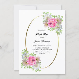 Invitación Elegante Floral Rosa Alta Tea Bridal Ducha