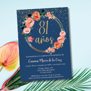 Invitación Elegante Floral Rosa Azul Español Cumpleaños 81