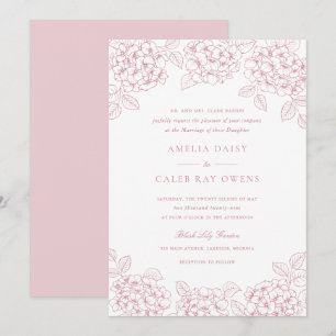 Invitación Elegante Floral Rosa Claro Hydrangea Marco Boda