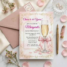 Invitación Elegante floral rosa con champán para 60 cumpleaño