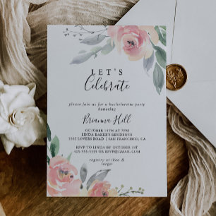 Invitación Elegante floral rosa de Rubor celebremos al Fiesta