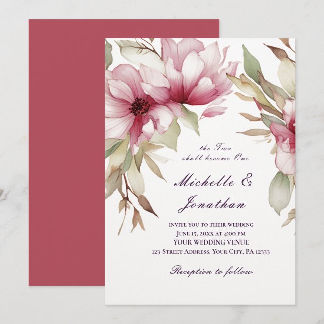 Invitación Elegante Floral Rosa Dos Se Convertirá En Una Bibl (Anverso / Reverso)