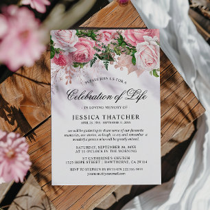 Invitación Elegante Floral Rosa Memorial Celebración de la