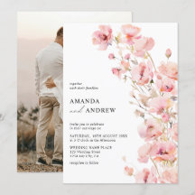 Elegante Floral Rosa Moderno Foto Boda