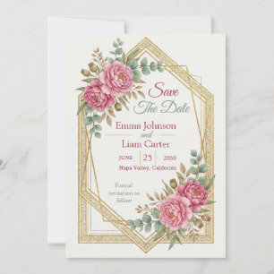 Invitación Elegante Floral Rosa Pálido para Salvar la Fecha
