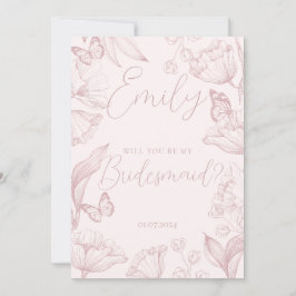 Invitación Elegante floral rosa serás mi dama de honor