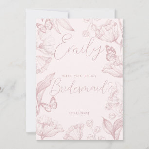 Invitación Elegante floral rosa serás mi dama de honor