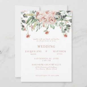 Invitación Elegante Floral Rosa Sin Boda Principal