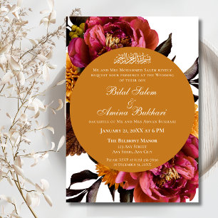 Invitación Elegante floral rosa y Boda islámico dorado