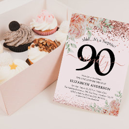 Invitación Elegante floral rosa y fiesta de cumpleaños 90 Pur