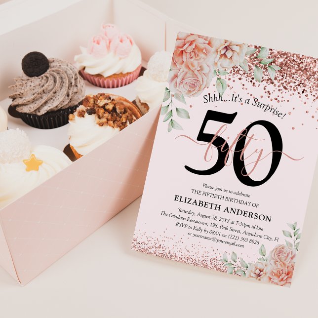 Invitación Elegante floral rosa y fiesta de cumpleaños número (Subido por el creador)