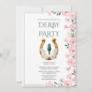 Invitación Elegante Floral Rosa y Herradura Dorada de Kentuck