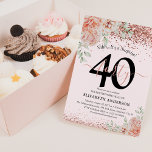 Invitación Elegante floral rosa y Purpurina 40 Fiesta de cump<br><div class="desc">Haga su 40 cumpleaños al día para recordar con nuestras invitaciones de oro rosa y rosa de moda. Con un diseño de acuarela rosa pastel con flores exuberantes y una exuberante vegetación, nuestras elegantes invitaciones son una manera infalible de poner en marcha al fiesta. El elemento 'Shhh... es una sorpresa'...</div>
