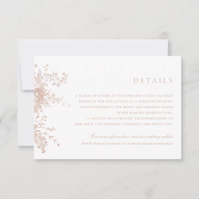 Invitación Elegante floral Rubor detalles de la boda inventiv (Anverso)