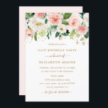 Invitación Elegante floral Rubor Gold 21º cumpleaños<br><div class="desc">Más invitaciones de cumpleaños florales en la Pequeña Tienda Bayleigh!</div>